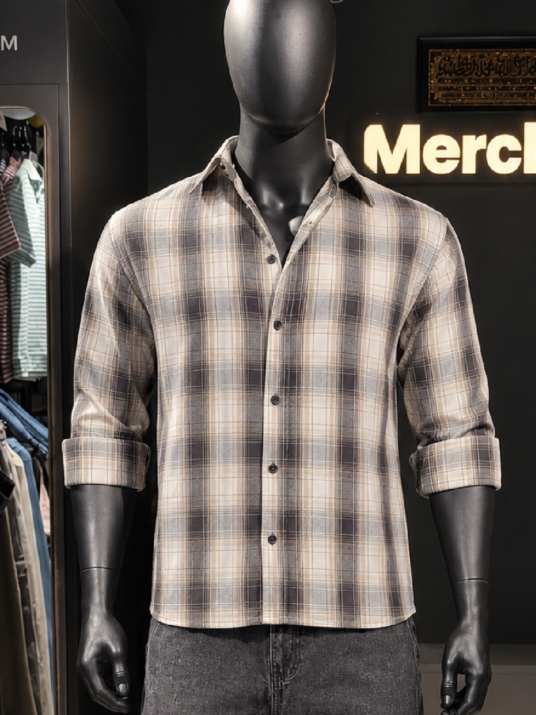 Beige -  Flannel Casual Boxy Shirt