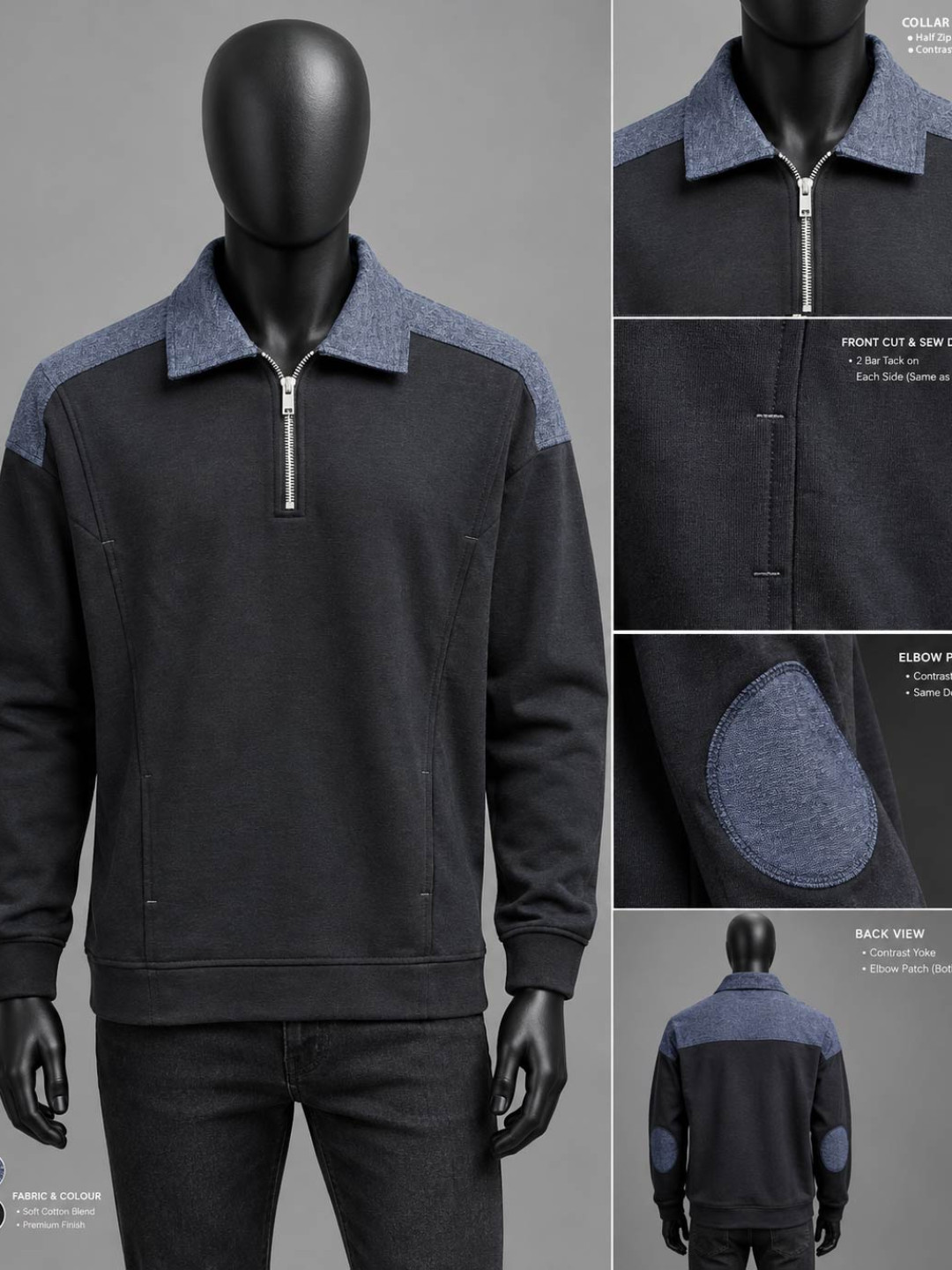 Black - Contrast Zip Sweat Polo