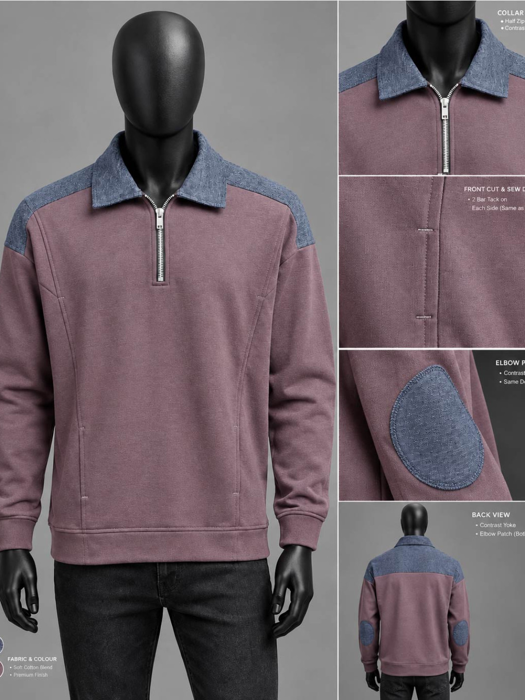 Burgundy - Contrast Zip Sweat Polo