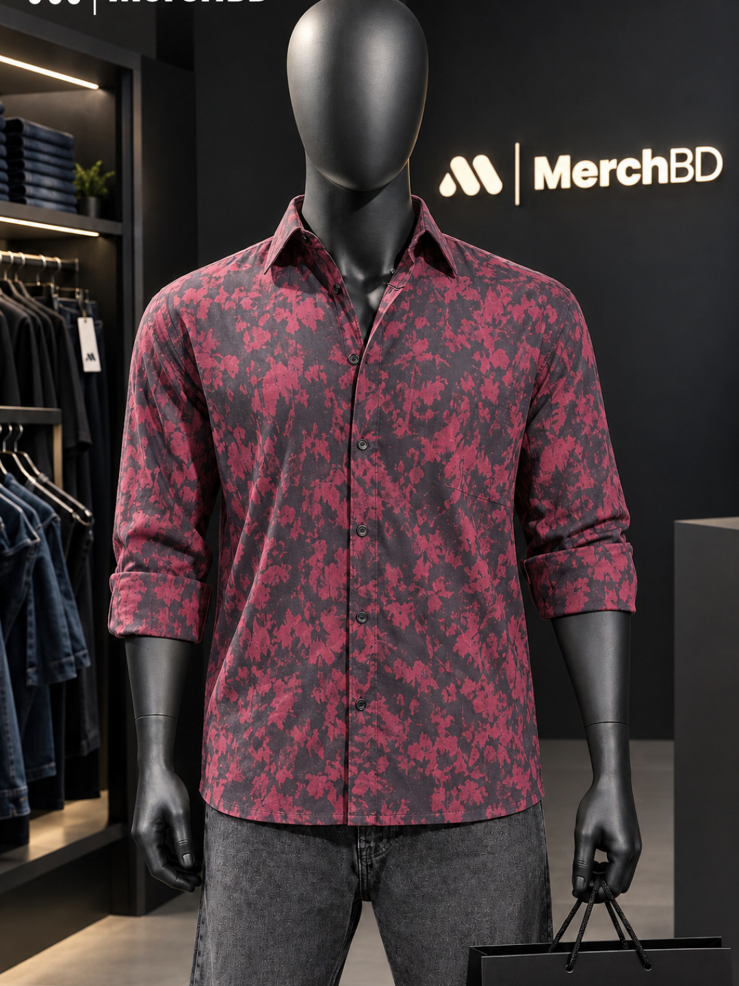 Dark Merlot - Cotton Printed Casual Boxy Shirt