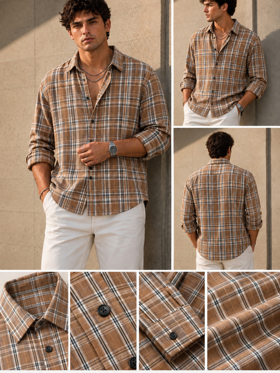 Earthy Tan - Casual Textured Abstract Shirt