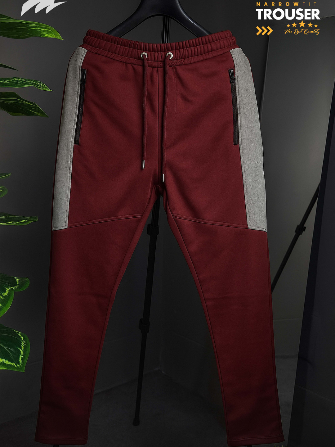 Narrow Fitted Contrast Premium Trouser - Wine Maroon