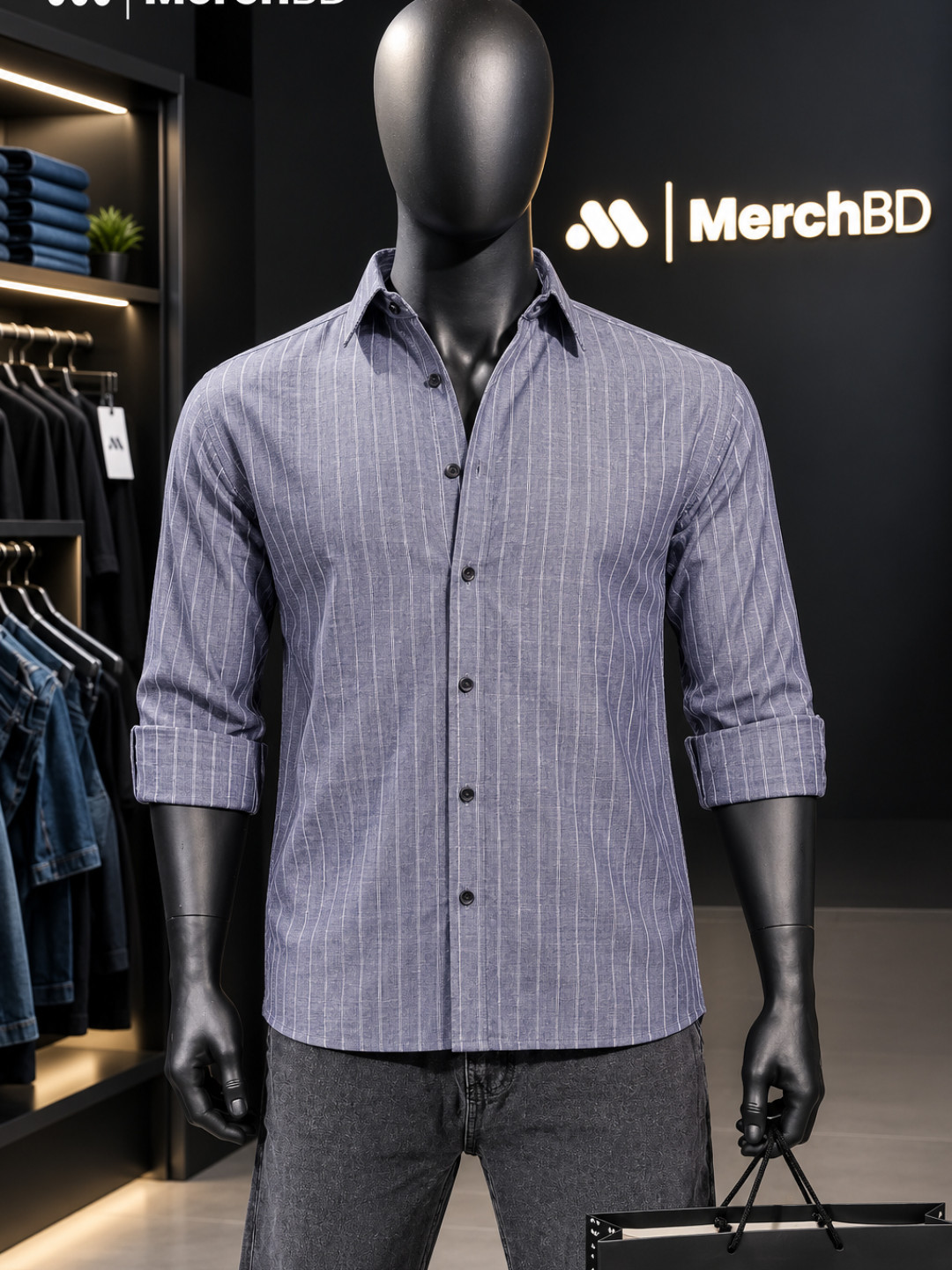 Steel Blue - Stripe Casual Boxy Shirt