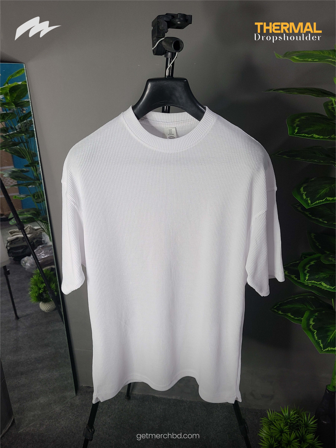 Waffle Knitted Drop Shoulder T-Shirt - White