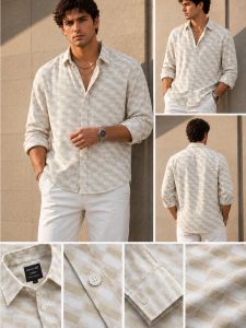 Beige & Off white - Casual Textured Abstract Shirt