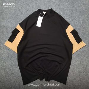 Flap Pocket on sleeve Drop Shoulder - BLACK (Mock Neck)