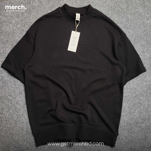 Mock Neck Premium Drop Shoulder with Ribbed Bottom - Black