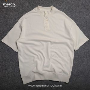 Mock Neck Premium Drop Shoulder with Ribbed Bottom - Cream White